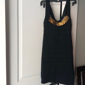 Romeo and Juliet couture gold sequin accent bodycon dress